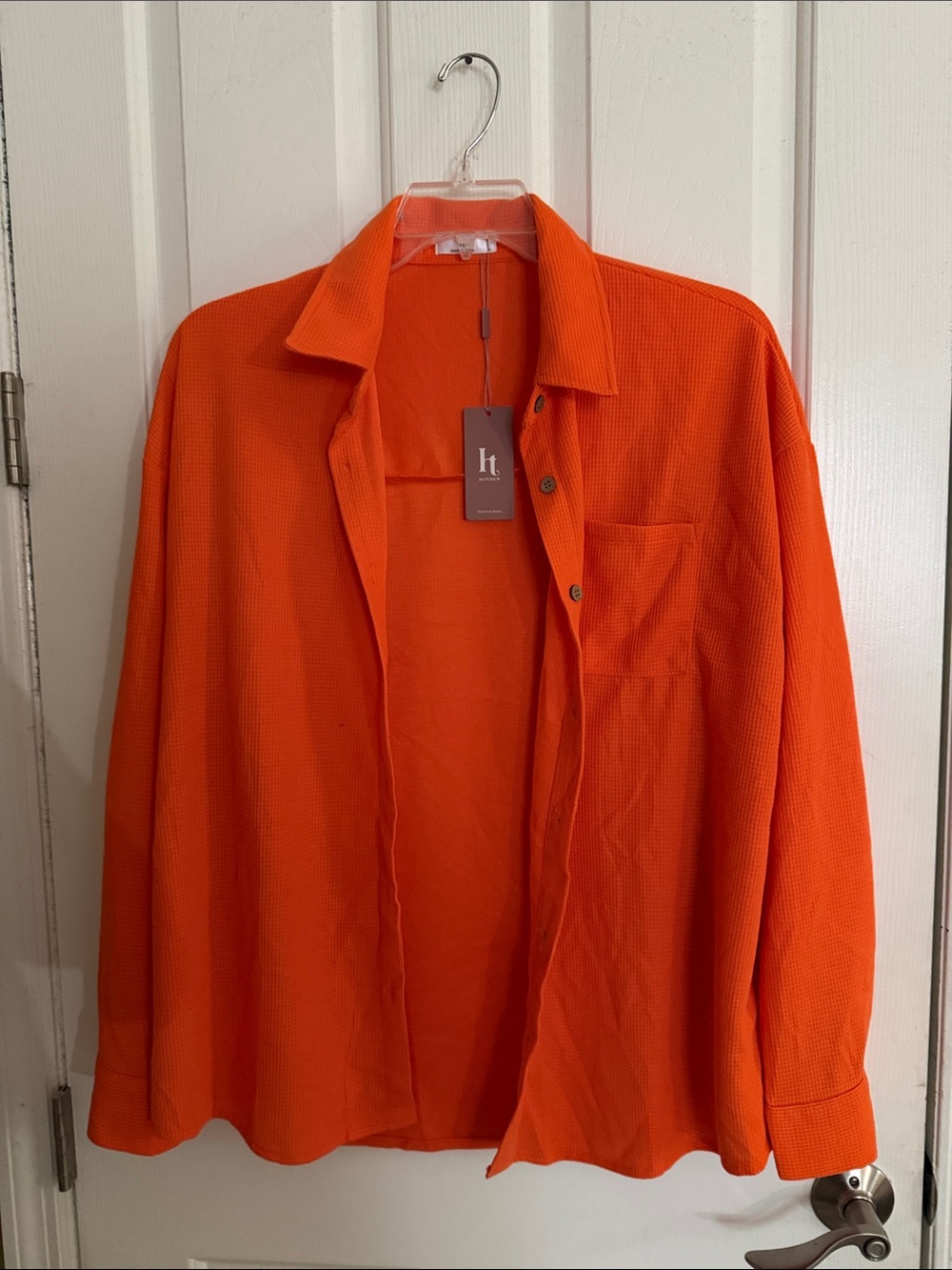 ht Orange Waffle Button-Down Shirt - Women's